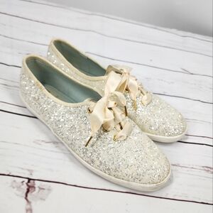 Kate Spade x Keds Glitter Cream Sneakers Shoes 8.5